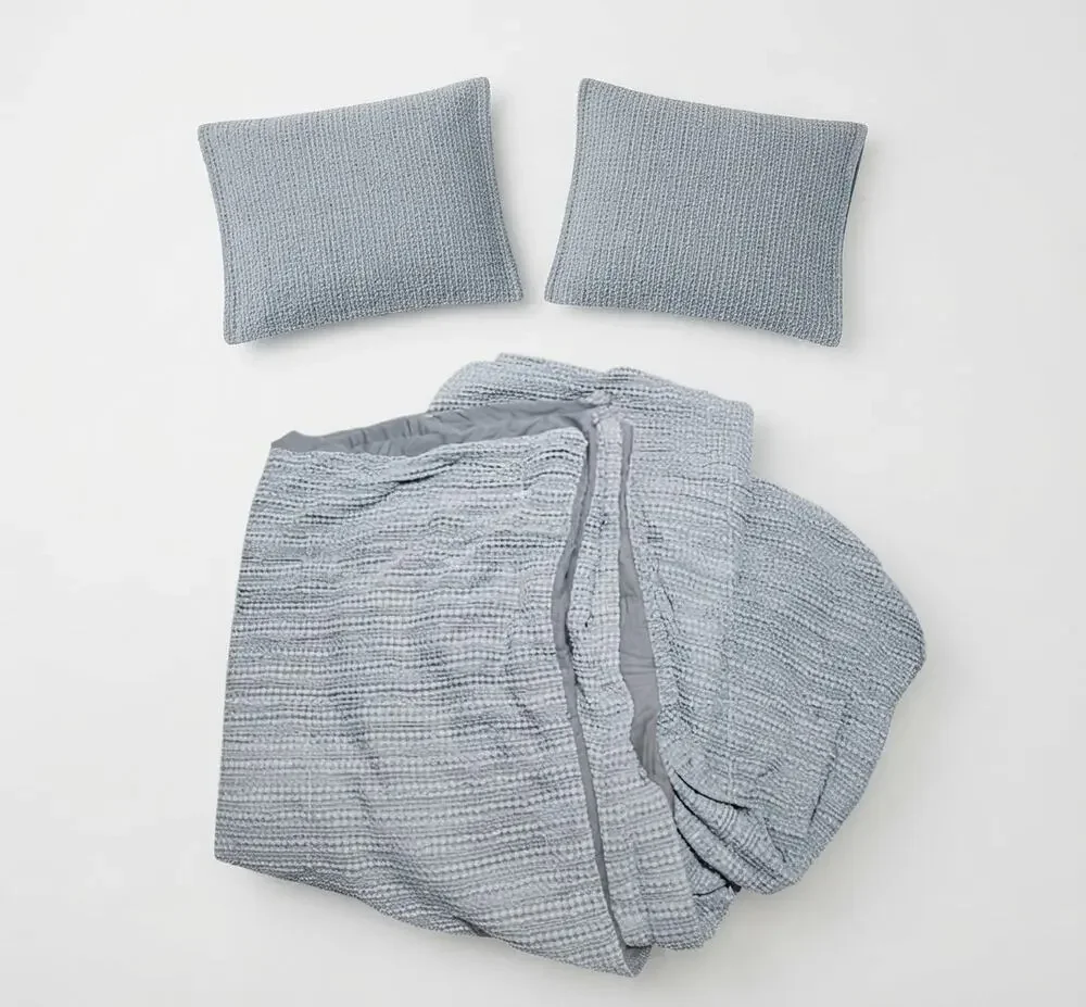 Pottery Barn King Cotton Duvet 2 Pillows Waffle Knit Minimalist Modern Cozy